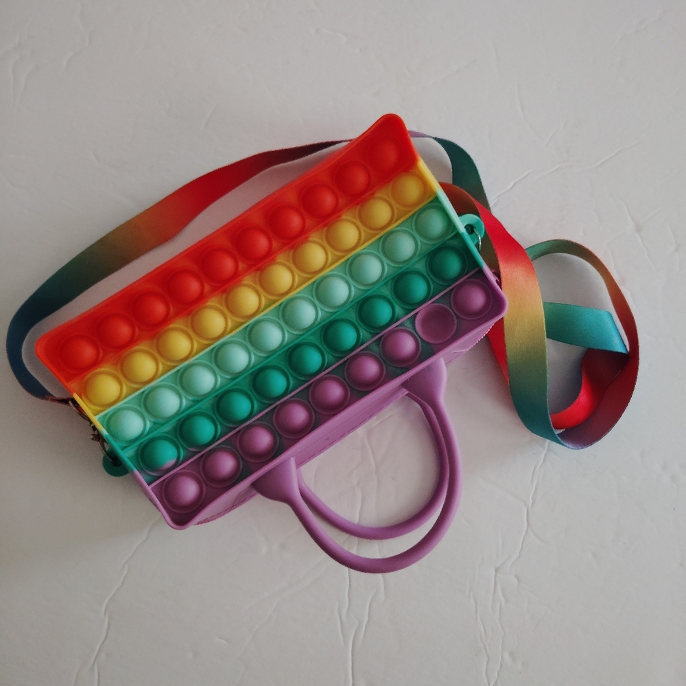 Rainbow Bubble Pop Rubber Mini Purse Hand Shoulder Crossbody Strap